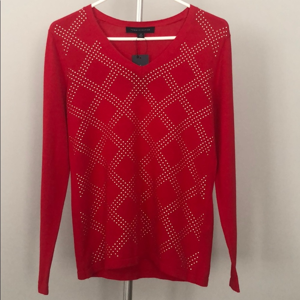 Tommy Hilfiger Red Sweater with Gold Accents Size Small